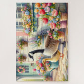 Cottage Garden Geese Spring Illustration ジグソーパズル (縦)