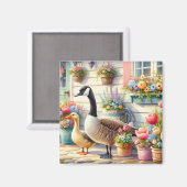 Cottage Garden Geese Spring Illustration マグネット (正面/裏面)