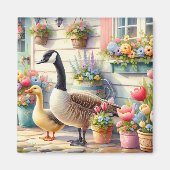 Cottage Garden Geese Spring Illustration マグネット (正面)