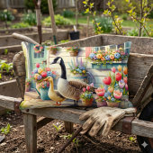 Cottage Garden Geese Spring Illustration ランバークッション