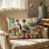 Cottage Garden Geese Spring Illustration ランバークッション