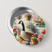 Cottage Garden Geese Spring Illustration 缶バッジ (正面&裏面)