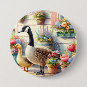 Cottage Garden Geese Spring Illustration 缶バッジ (正面)