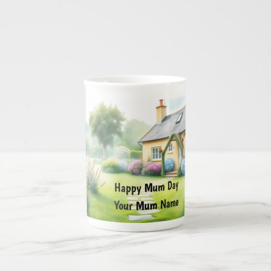 Cottage Garden Panorama Floral Personalized ボーンチャイナマグカップ (正面)