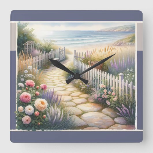Cottage Garden Path to the Sea スクエア壁時計 (正面)