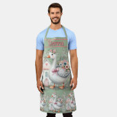 Cottage Goose Floral House Scene エプロン (着用した状態)