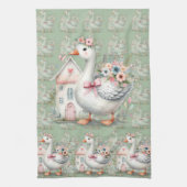 Cottage Goose Floral House Scene キッチンタオル (縦)