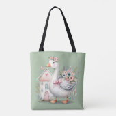 Cottage Goose Floral House Scene トートバッグ (裏面)