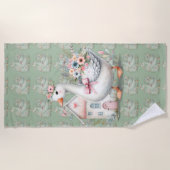 Cottage Goose Floral House Scene ビーチタオル (正面)