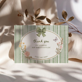 Cottage Green Bow Frame Baby Shower サンキューカード