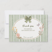 Cottage Green Bow Frame Baby Shower サンキューカード (正面)
