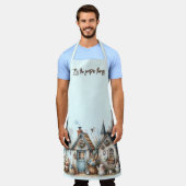 Cottage Haven Floral Homes Illustration エプロン (着用した状態)