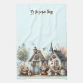 Cottage Haven Floral Homes Illustration キッチンタオル (縦)