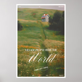 Cottage in Meadow Landscape Art Print Village ポスター