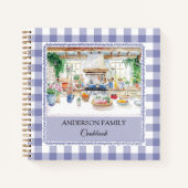 Cottage Kitchen Navy Blue Gingham Family Recipe ノートブック (正面)