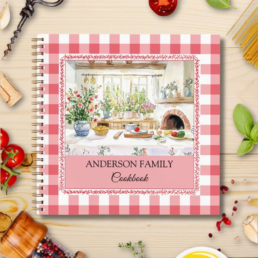 Cottage Kitchen Red Gingham Pattern Family Recipe ノートブック