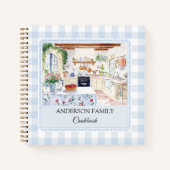 Cottage Kitchen Soft Blue Gingham Family Recipe ノートブック (正面)