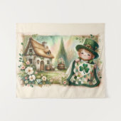 Cottage Leprechaun Patchwork Quilt Scene タペストリー (正面(横))
