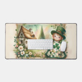 Cottage Leprechaun Patchwork Quilt Scene デスクマット (キーボード&マウス)