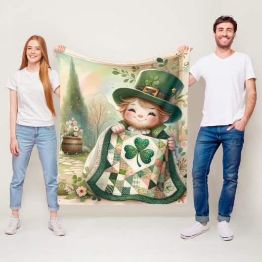 Cottage Leprechaun Patchwork Quilt Scene フリースブランケット (インサイチュ)
