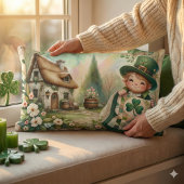 Cottage Leprechaun Patchwork Quilt Scene ランバークッション