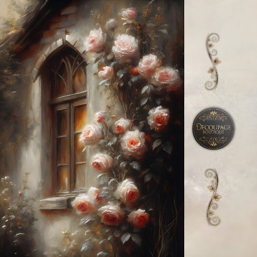 Cottage Rose Window Light Decoupage 薄葉紙