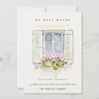 Cottage Vintage Floral Window We have Moved Card サンキューカード