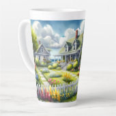 Cottage With View Of The Lighthouse カフェラテマグ (左アングル)