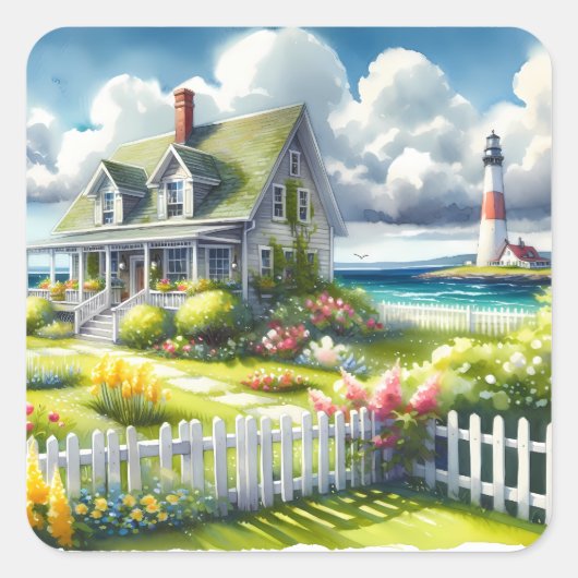 Cottage With View Of The Lighthouse スクエアシール (正面)