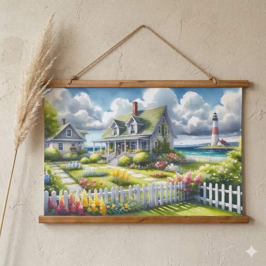 Cottage With View Of The Lighthouse 吊り下げ型タペストリー
