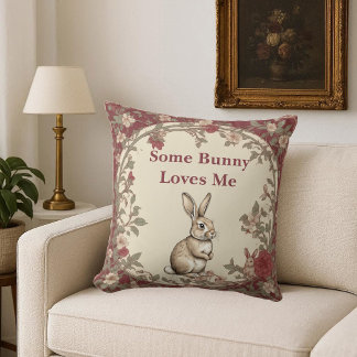 Cottagecore Beige Some Bunny Loves Me Vintage Chic クッション