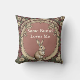Cottagecore Burgundy Some Bunny Loves Me Vintage クッション