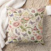 Cottagecore Butterflies Flowers Pillow クッション (ブランケット)