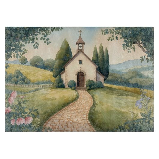Cottagecore Chapel Path Pastel Landscape カッティングボード (正面)