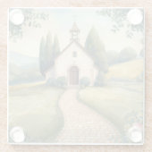 Cottagecore Chapel Path Pastel Landscape ガラスコースター (裏面)