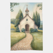 Cottagecore Chapel Path Pastel Landscape キッチンタオル (縦)