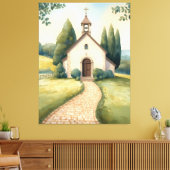 Cottagecore Chapel Path Pastel Landscape キャンバスプリント (インサイチュ (リビング))
