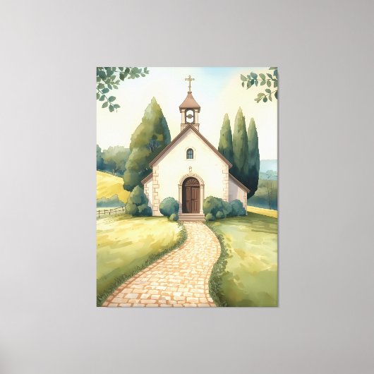 Cottagecore Chapel Path Pastel Landscape キャンバスプリント (正面)