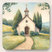 Cottagecore Chapel Path Pastel Landscape コースター (正面)