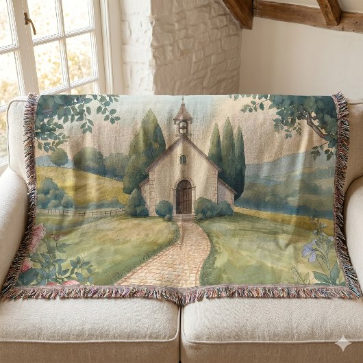 Cottagecore Chapel Path Pastel Landscape スローブランケット