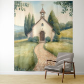 Cottagecore Chapel Path Pastel Landscape タペストリー (インサイチュ)
