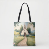 Cottagecore Chapel Path Pastel Landscape トートバッグ (正面)