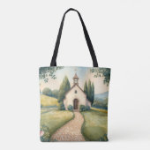 Cottagecore Chapel Path Pastel Landscape トートバッグ (裏面)