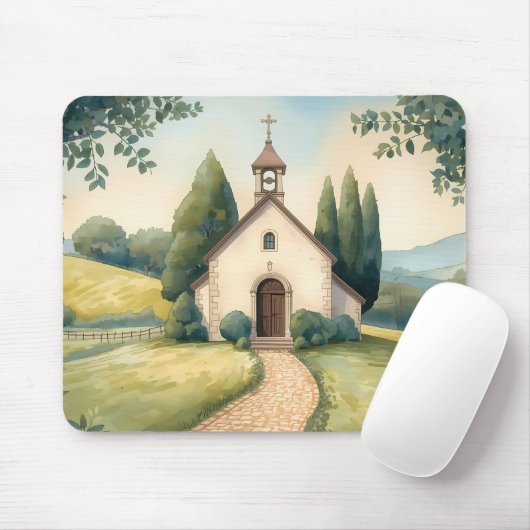 Cottagecore Chapel Path Pastel Landscape マウスパッド (マウス)