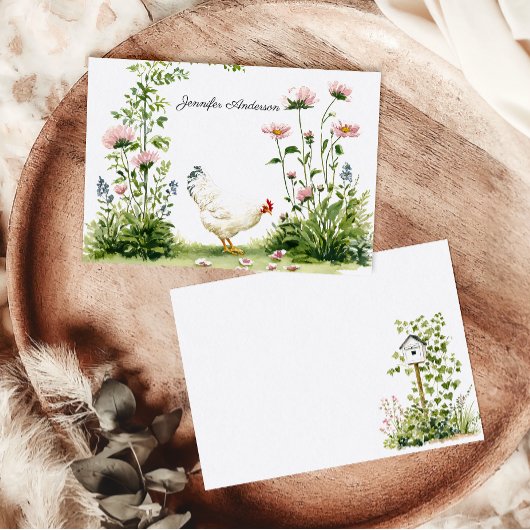 Cottagecore Chateau Monogram Chicken Personalized ノートカード