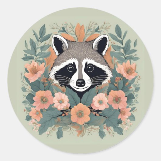 Cottagecore Cute Raccoon ラウンドシール (正面)