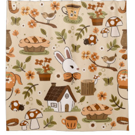 cottagecore easter bunny rabbit beige シャワーカーテン