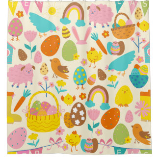 cottagecore easter chicken garden bird eggs シャワーカーテン