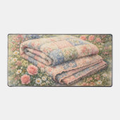 Cottagecore Floral Patchwork Quilt Watercolor デスクマット (正面)