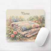 Cottagecore Floral Patchwork Quilt Watercolor マウスパッド (マウス)